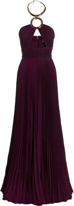 Cut-Out Necklace Pleated Long Dress