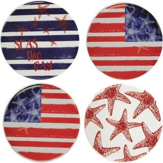 Beachcombers Coastal Life Tabletop Patriotic Coasters - Set Of Coasters 4.0 Inches - American Flag Starfish - 20882 - Ceramic - Multicolored