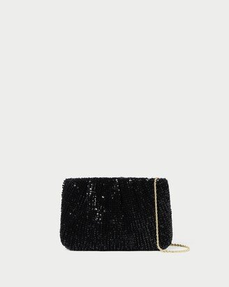 Brit Black Sequin Flat Clutch