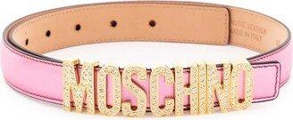 Crystal Lettering Leather Belt