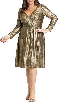 Plus Size Metallic Wrap-Front Midi Dress