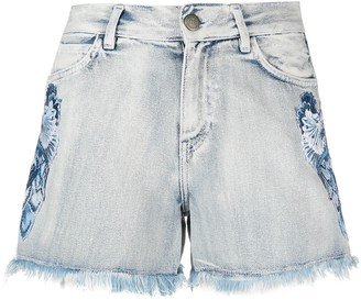 Floral Embroidery Denim Shorts