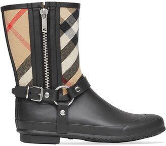 House-check strap-detail rain boots