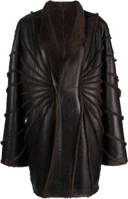 Panelled-Design Leather Coat