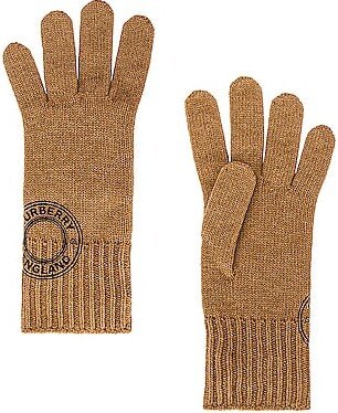 Graphic Logo Cashmere Gloves in Tan