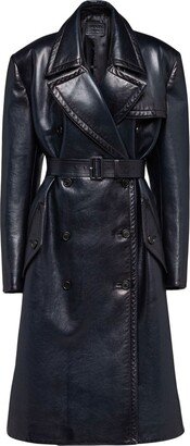 Double-Breasted Leather Trench Coat-AC