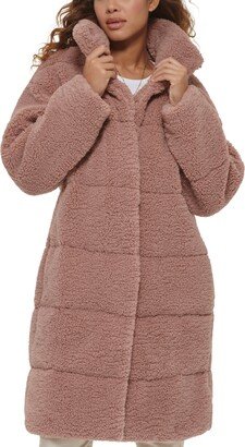 Women's Long Sherpa Snap-Closure Teddy Coat