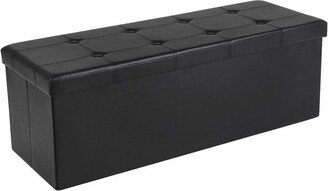 43 L Faux Leather Folding Storage Ottoman Bench, Storage Chest Footrest Padded Seat - Black