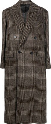 Plaid-Pattern Double-Breasted Coat