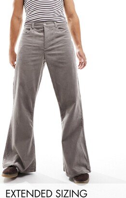 ultra wide flare pants in gray corduroy