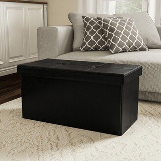 Hastings Home 30-Inch Folding Storage Bench Ottoman Tufted Faux Leather with Removable Bin, Black