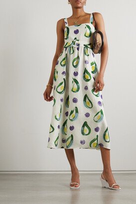 Ninet Belted Printed Cotton And Linen-blend Midi Dress - Green