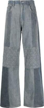 Regenerated denim low-rise wide-leg jeans