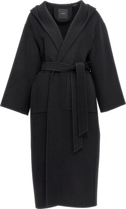 Shawl-Lapel Hooded Belted Coat-AA