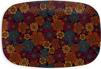 Serving Platters: Burgundy, Rust, Mustard & Teal Floral Serving Platter, Red