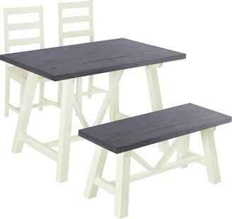 GREATPLANINC 4-Piece Dining Table Set with Trestle Base Table and Chair & Bench, Grey