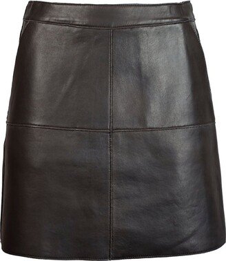 A-Line Leather Thigh Length Mini Skirt