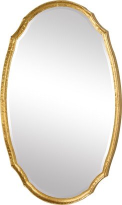 36 Inch Wood Wall Mirror, Oval Shape, Concave Surface, Gold