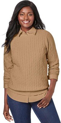 Jessica London Jeica London Women' Plu Size Cable Crewneck Sweater, 3X - Soft Camel