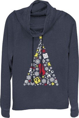 Juniors Womens Christmas Evergreen Mario Cowl Neck Sweatshirt - Navy Blue - 3X Large