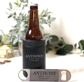 Groomsmen Customized Metal Can Cooler & Bottle Opener, Engraved Holder, Personalized Beer Cooler, Gift For Man