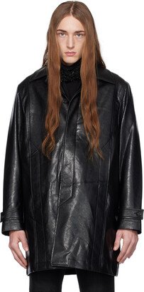 Youth Black Buttoned Faux-Leather Coat