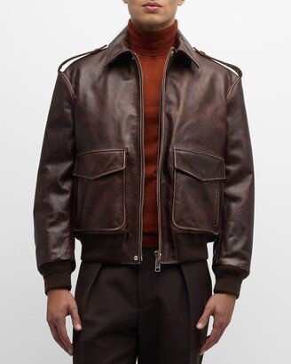 Men's Antique Leather Bomber Jacket