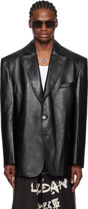 LU'U DAN Black Oversized Tailored Leather Jacket