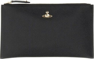 Orb-Plaque Zipped Clutch Bag