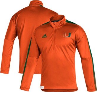 Men's Orange Miami Hurricanes 2021 Sideline Primeblue Quarter-Zip Jacket