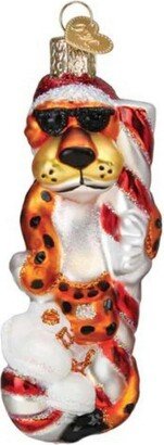 Chester Cheetah On Candy Cane - 1 Glass Tree Ornament 4.0 Inches - Ornament Snack Chips - 12660 - Glass - Orange