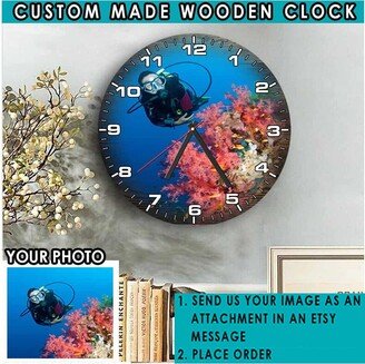 Scuba Dive Gifts Personalized Wooden Wall Clock, Unique For Divers, Birthday Him/Her