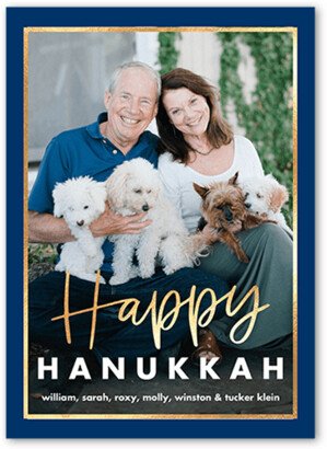 Hanukkah Cards: Framed Festivity Hanukkah Card, Blue, 5X7, Hanukkah, Signature Smooth Cardstock, Square