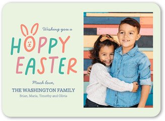 Easter Cards: Hoppy Greetings Easter Card, Green, 5X7, Signature Smooth Cardstock, Rounded