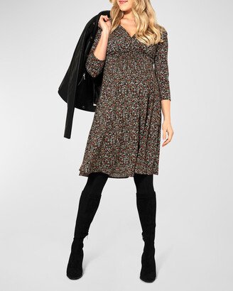 Maternity 3/4-Sleeve Floral-Print Dress-AA