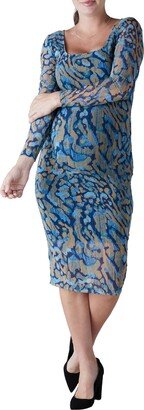 Print Mesh Long Sleeve Maternity Body-Con Dress