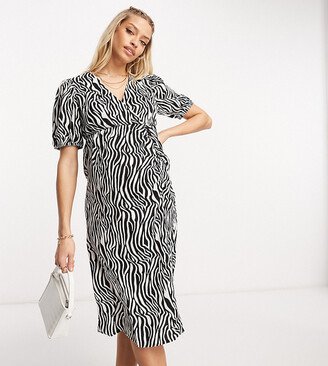 Mamalicious Maternity short sleeved midi dress in zebra print