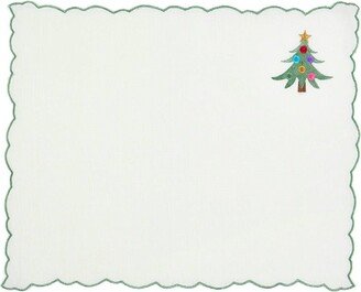 Km Home Collection Christmas Tree Embroidery Linen Placemats Set Of 2