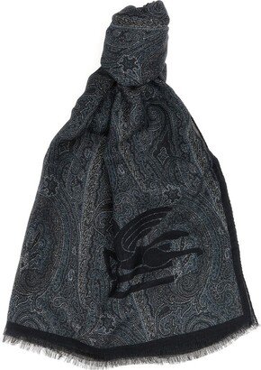 Paisley-Printed Logo Detailed Frayed Scarf