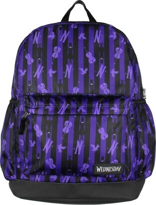 Addams Nevermore Dress And Cello Print School Travel Backpack With Faux Leather Bottom