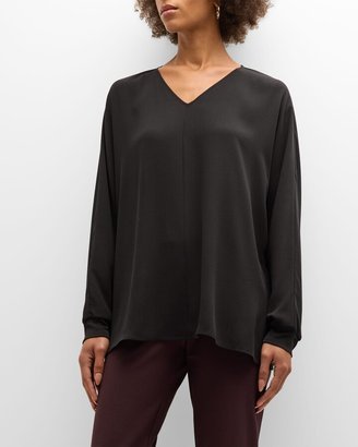 Matte V-Neck Blouson-Sleeve Top