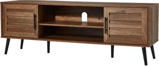 Jomeed Mid-Century Modern Wooden TV Entertainment Console with Open Shelving and 2 Cabinets for Televisions up to 65 - Brown Walnut