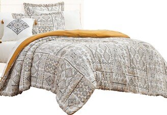 Chania 8 Piece King Bed Set with Tribal Print The Urban Port, White and Brown