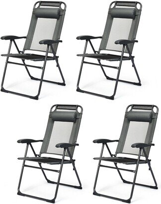 4 Pcs Patio Garden Adjustable Reclining Folding Chairs with Headrest - 28 x 23 x 40