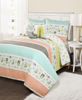 Owl Stripe 5-Pc Set Full/Queen Quilt Set