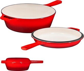 2-in-1 Red Pre-seasoned Cast Iron Dutch Oven and Skillet Set, 3 Quarts, Oven and Dishwasher Safe