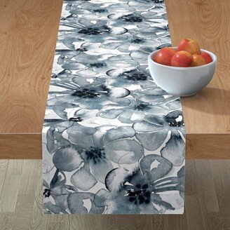 Table Runners: Floral Anemone - Indigo Table Runner, 108X16, Blue