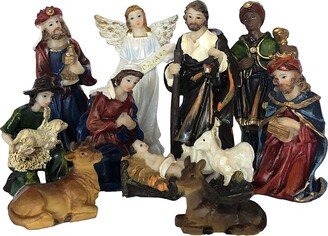 Mini Nativity Set 11 Pieces - Mary, Baby Jesus, Joseph, Angel Gabriel, Kings, Shepherd, & Animals 2.5 Inch Tall Juego De Nacimiento