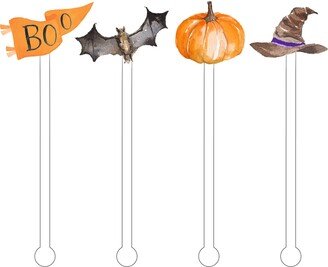 Classic Halloween Drink Stir Sticks | Stirrer Pumpkin Watercolor Swizzle Cocktail