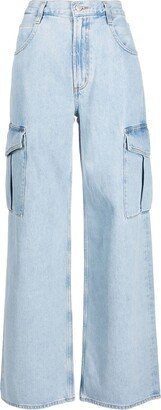 Wide-Leg Stonewashed Jeans-AA